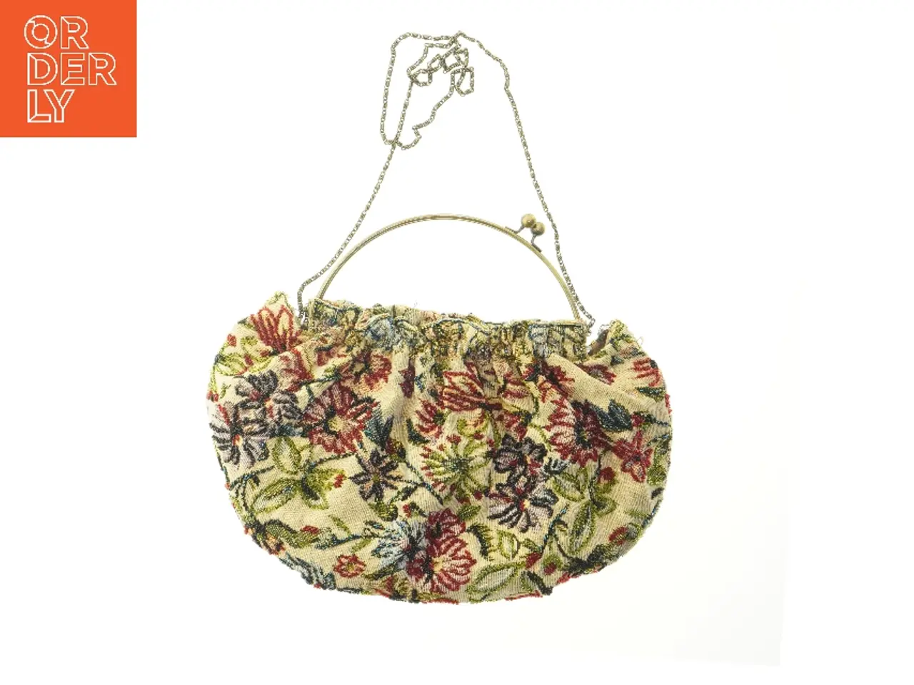Billede 1 - Blomstret taske med kædehåndtag (str. 40x25 cm)