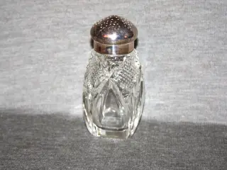 Vintage Glas Sukkerstrøe i Krystal glas / pletsølv