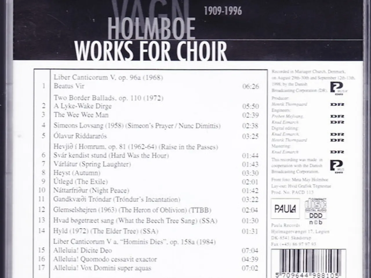Billede 2 - Vagn Holmboe / Sct.… – Works For Choir – CD