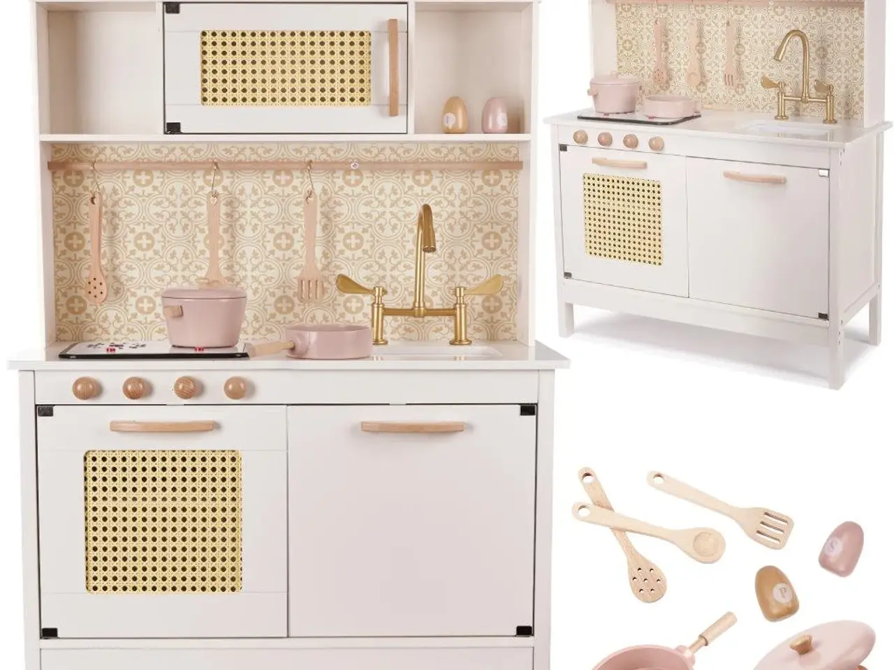 Billede 11 - Legekøkken i træ med retro look og boho tilbehør - MDF, lys og lyd