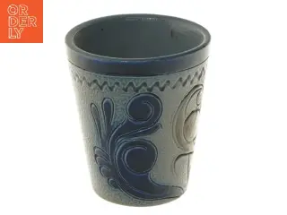 Keramikvase med blå dekoration (str. Ø 7 cm længde 8 cm)