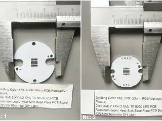 Cree LED PCB heatsink pads og Linse