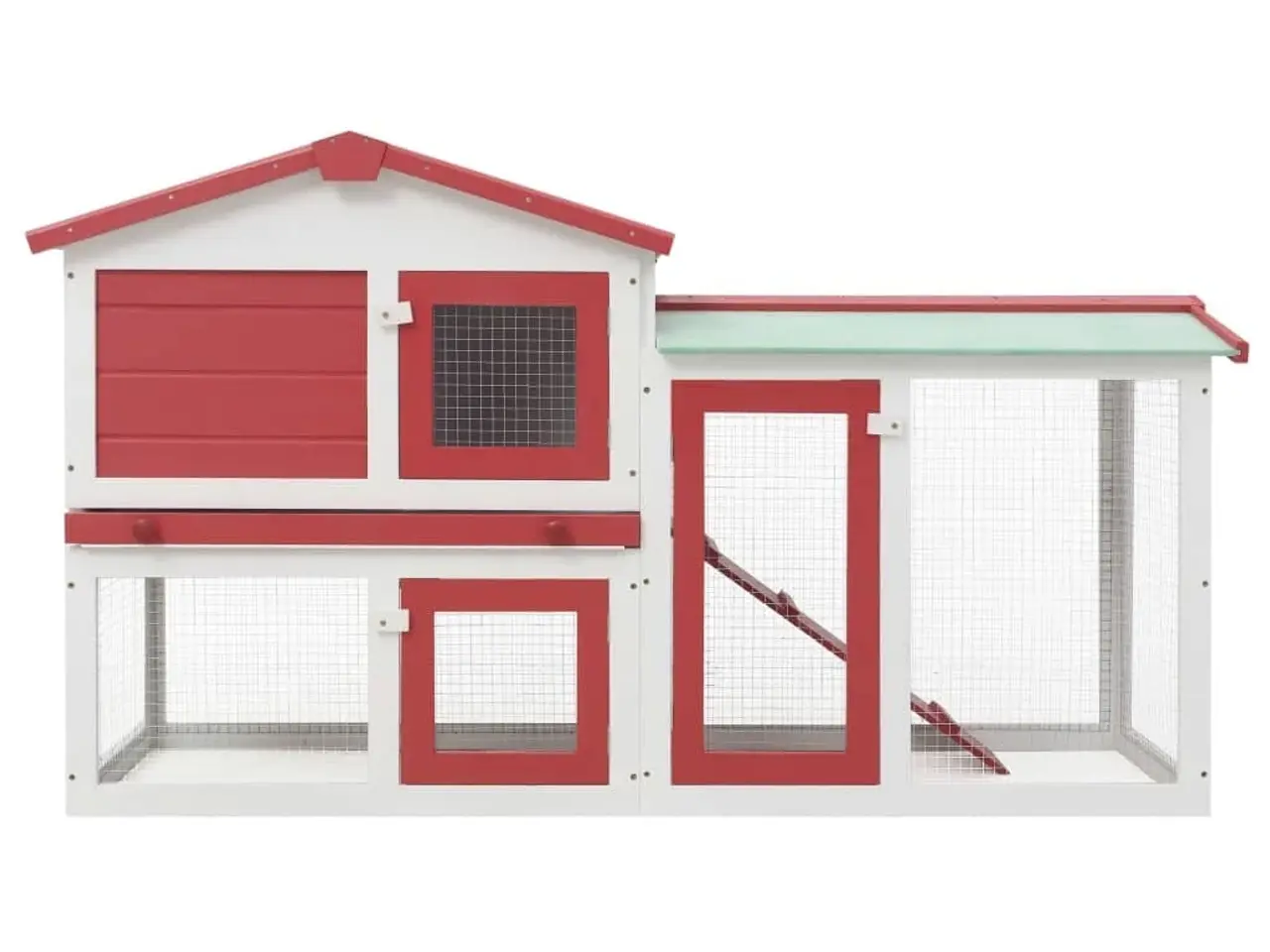 Billede 3 - Stort udendørsbur til smådyr 145×45×84 cm - træ, rød/hvid