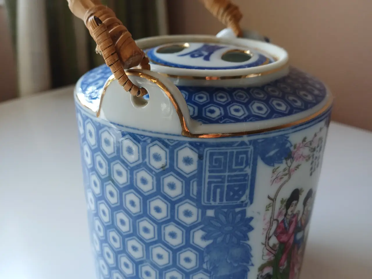 Billede 3 - Japansk porcelæn tekande blå hvid med bambushank