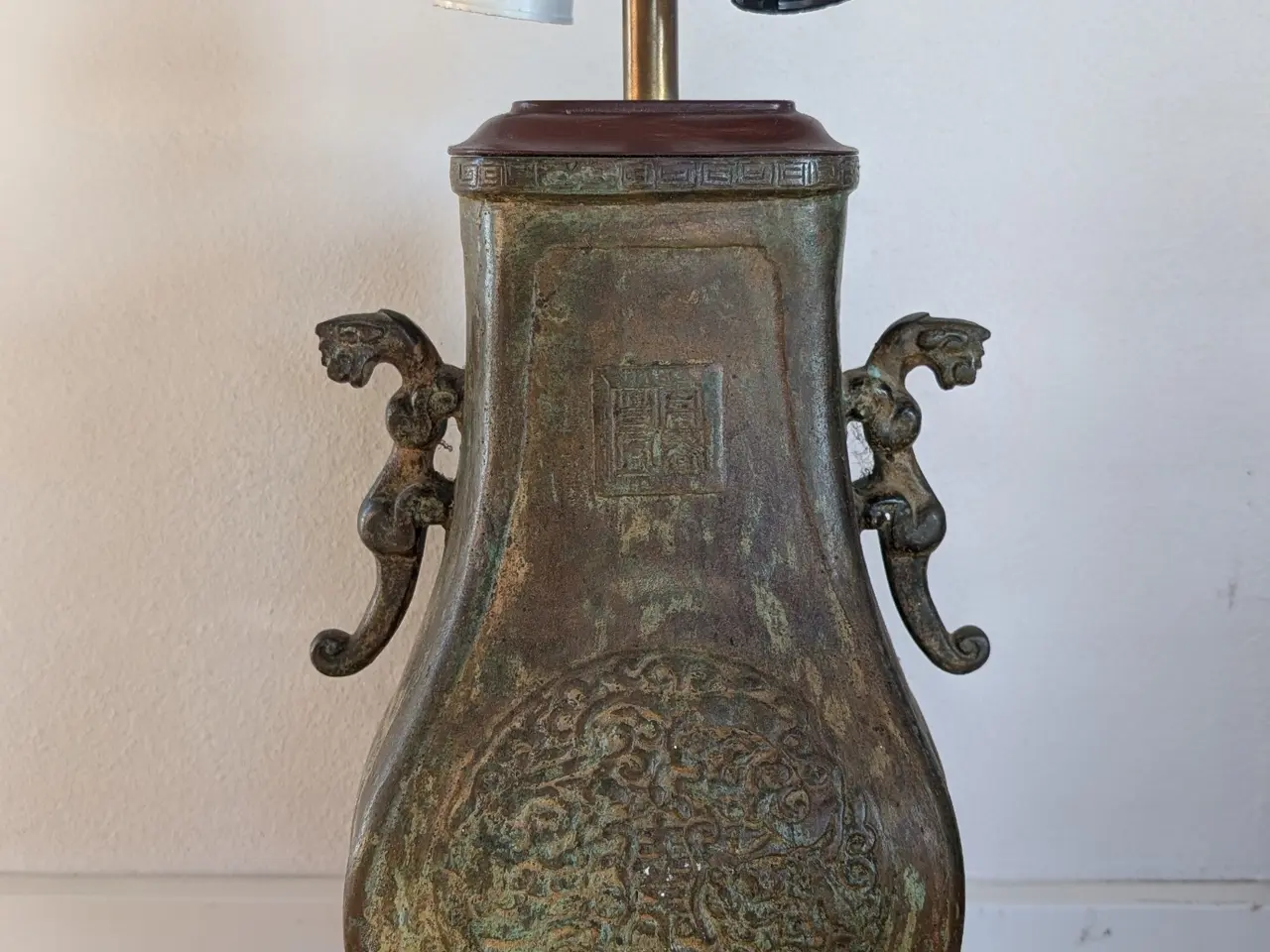 Billede 2 - Unikke vintage kinesiske bordlamper i patineret br