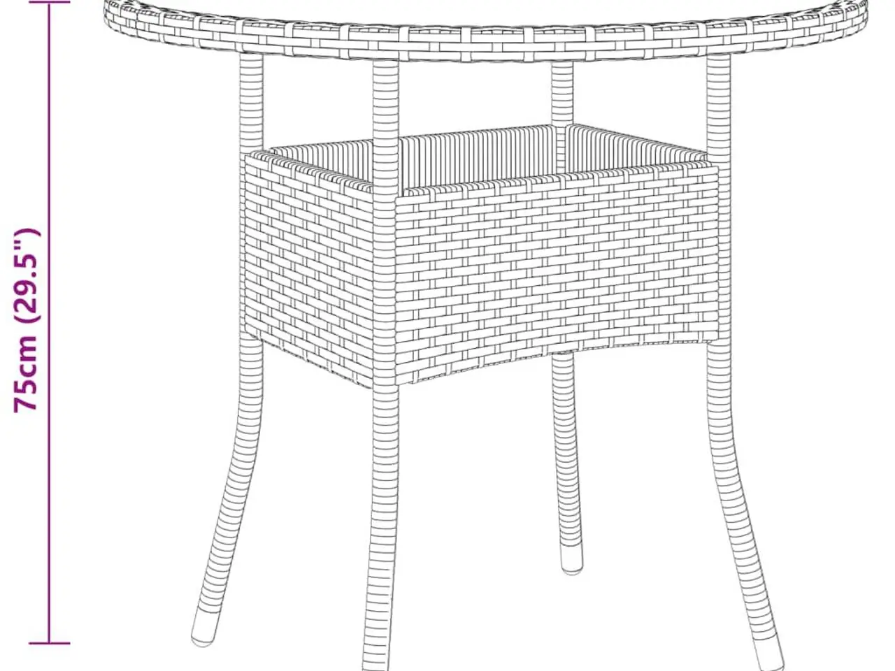 Billede 4 - Havebord Ø80x75 cm hærdet glas og polyrattan sort
