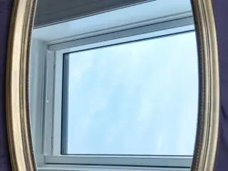 Ovalt spejl med en smal guldramme