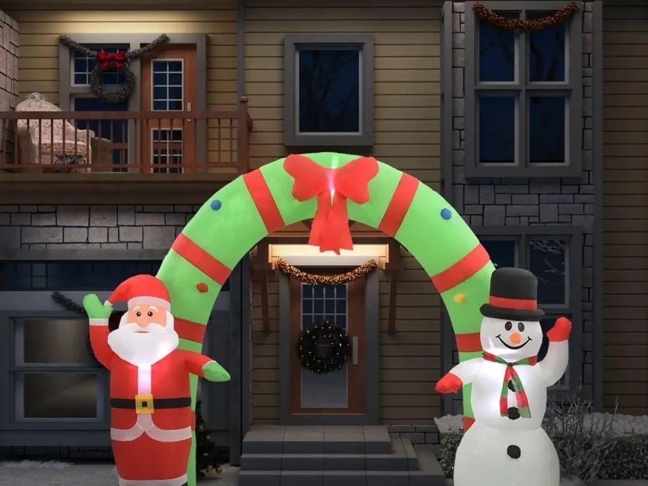 Billede 1 - Oppustelig julebue med julemand & snemand - LED, 223 cm