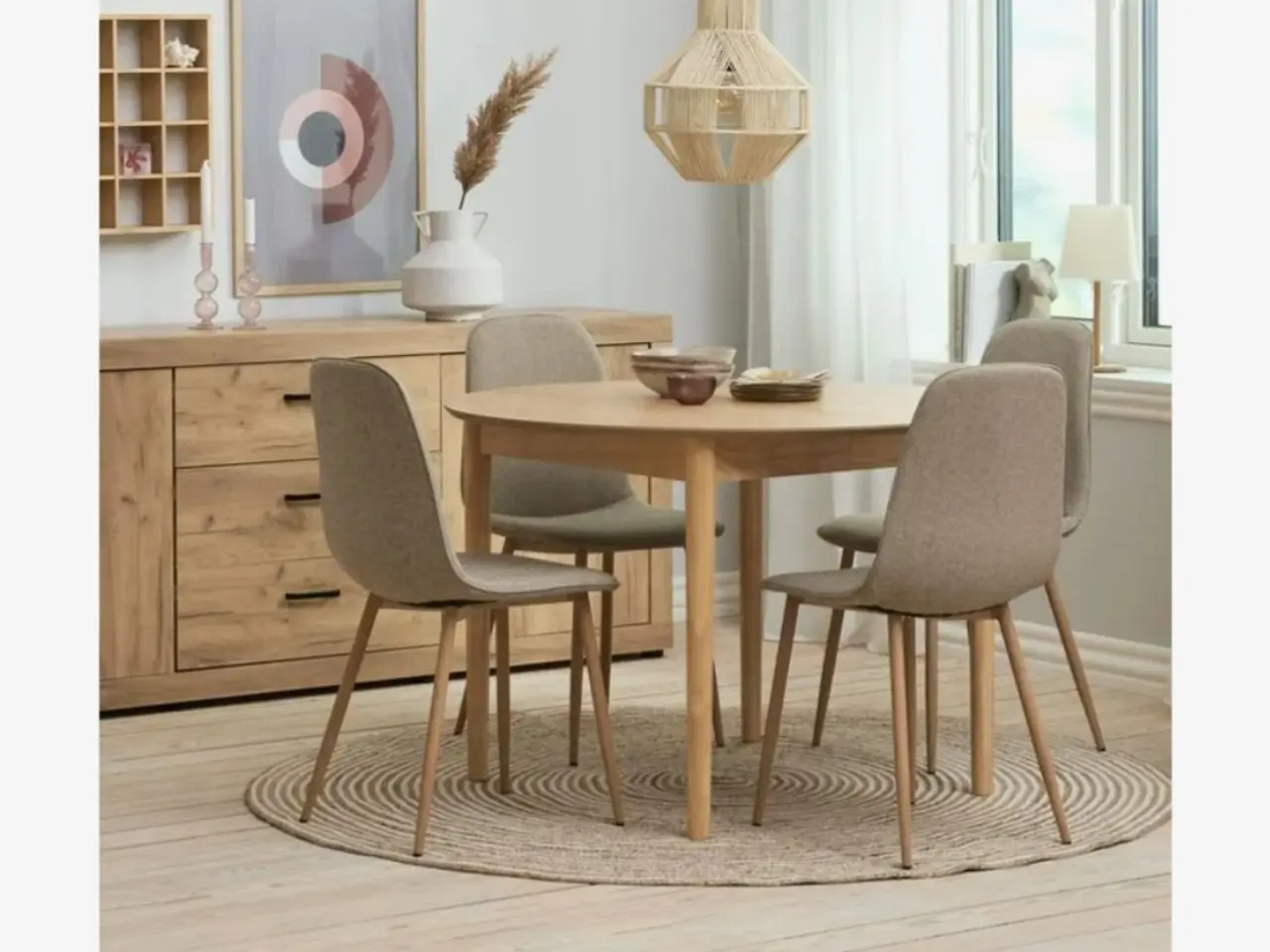 Billede 8 - ALSTED Spisebord Ø120 natur egefarve m. 2 stole