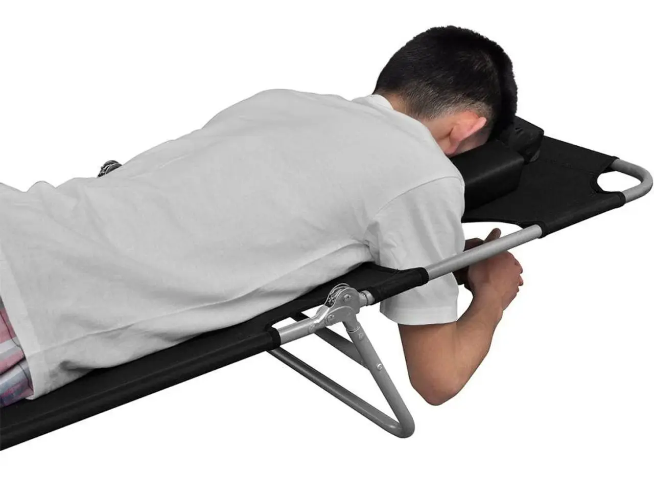 Billede 2 - Foldbar liggestol med hovedpude pulverlakeret stål sort