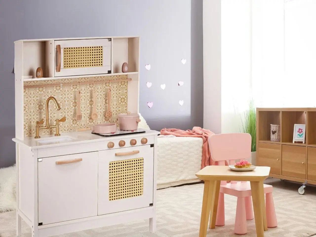 Billede 20 - Legekøkken i træ med retro look og boho tilbehør - MDF, lys og lyd