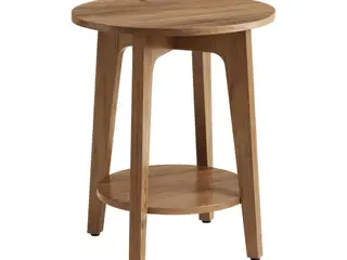 Rundt sidebord med hylde i honningbrun 40 cm