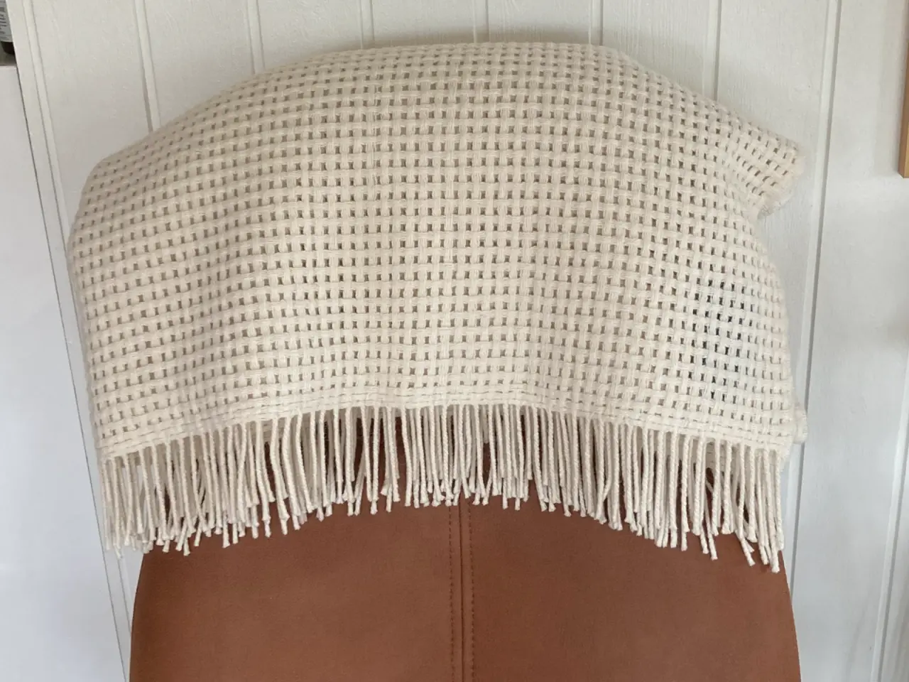 Billede 1 - Råhvid plaid i alpaca uld