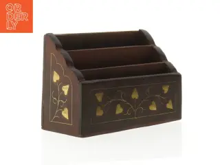 Træ organisator brevholder med indlæg af guld (str. 15 x 10 x 6,5 cm)