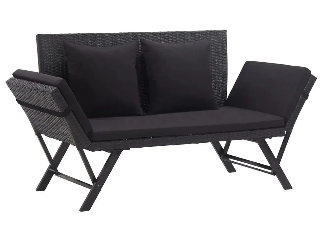 Billede 1 - Havebænk med hynder 176 cm i polyrattan - sort