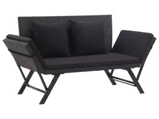 Havebænk med hynder 176 cm polyrattan sort