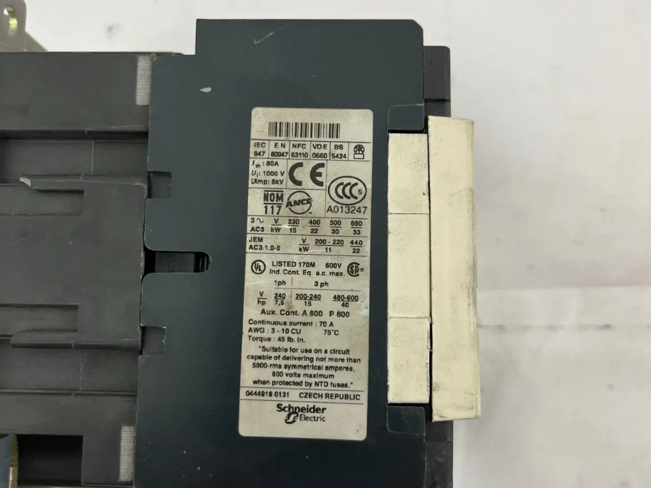 Billede 8 - Telemecanique LC1 D50 (LC1 D5011) AC kontaktor,
