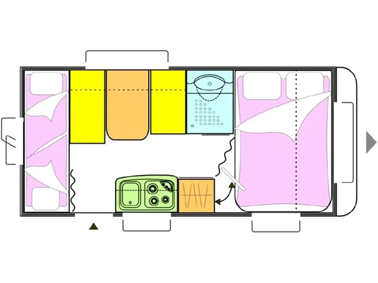 Billede 17 - 2014 - Caravelair Antares Luxe 527   Fortelt: Isabella Commodore Concept, mover, tv-antenne, sidesiddegruppe, kompressor køleskab m/ frostboks, 3 køjer og dobbeltseng