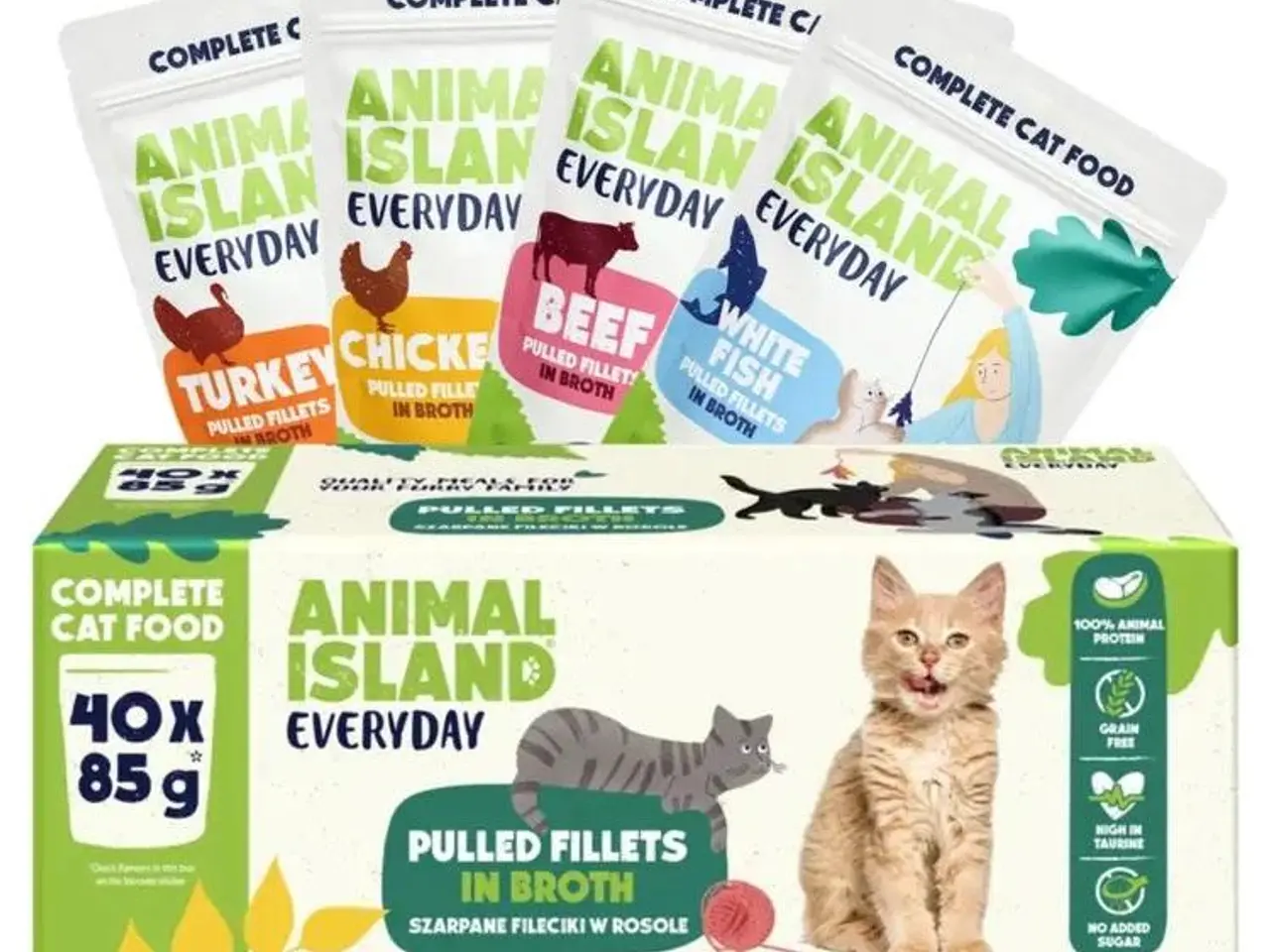 Billede 1 - Vådfoder til kat ANIMAL ISLAND Everyday filetstykker i bouillon - 40 x 85 g