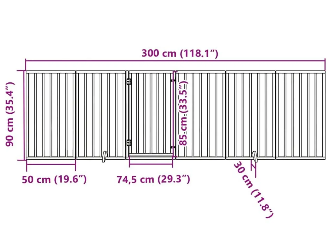 Billede 10 - Hundegitter med dør foldbar 6 paneler hvid 300 cm poppeltræ