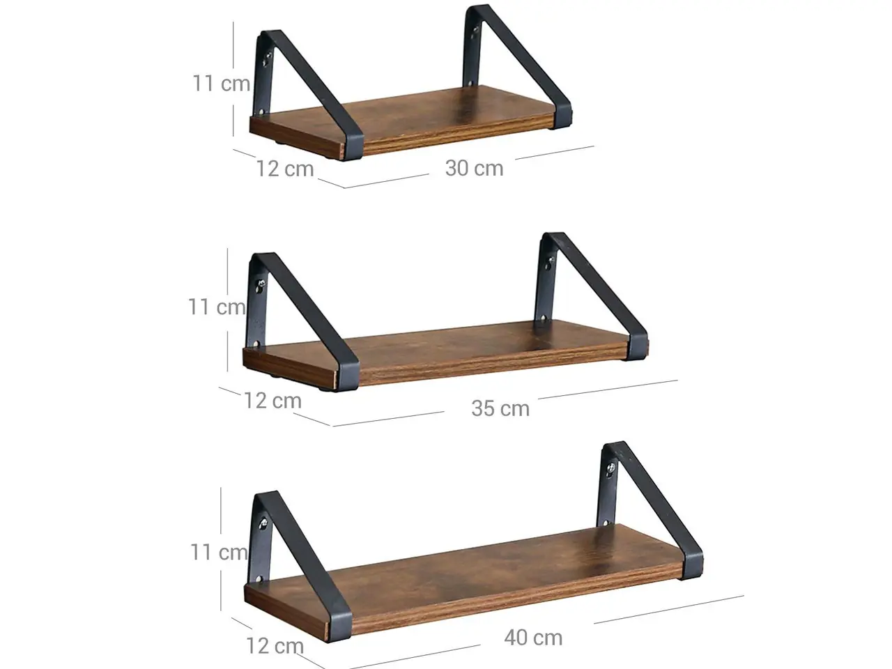 Billede 7 - Væghylder i industrielt design - rustik brun, 3 stk.
