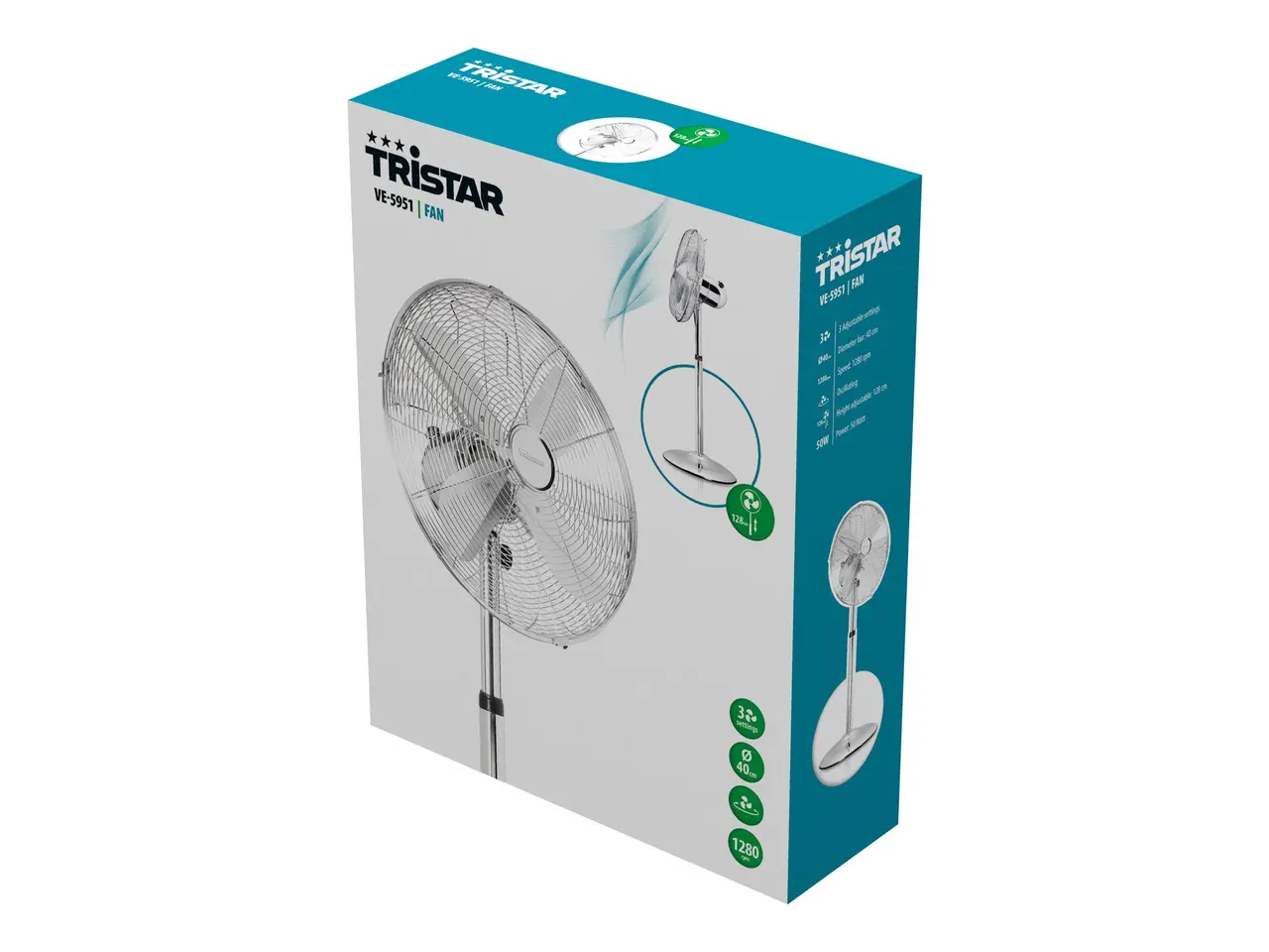 Billede 3 - Tristar VE-5951 gulvventilator - krom, 50 W, 3 hastigheder