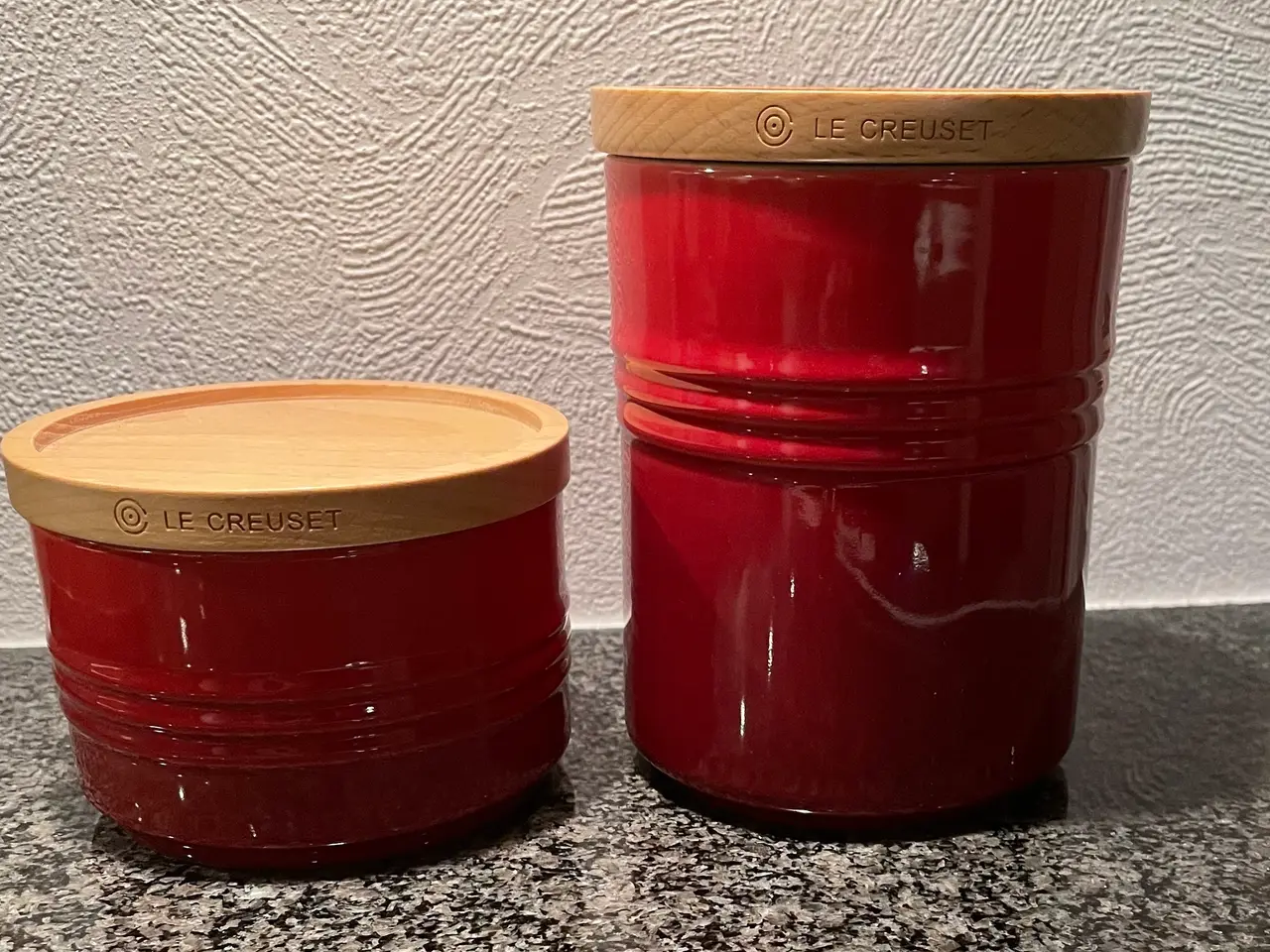 Billede 1 - Flotte røde Le Cruiset opbevaringskrukker.