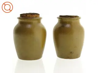 2 stk. Keramik Opbevaringskrukker med kork propper (str. 11 x 9 cm)