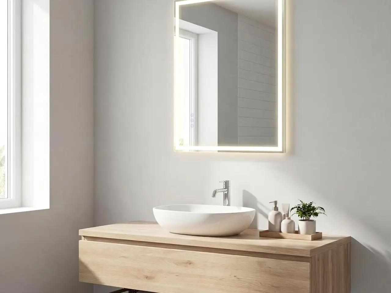 Billede 5 - Badeværelsesspejl med LED-lys og anti-dug - 70,7 x 50,7 cm, Cloud White