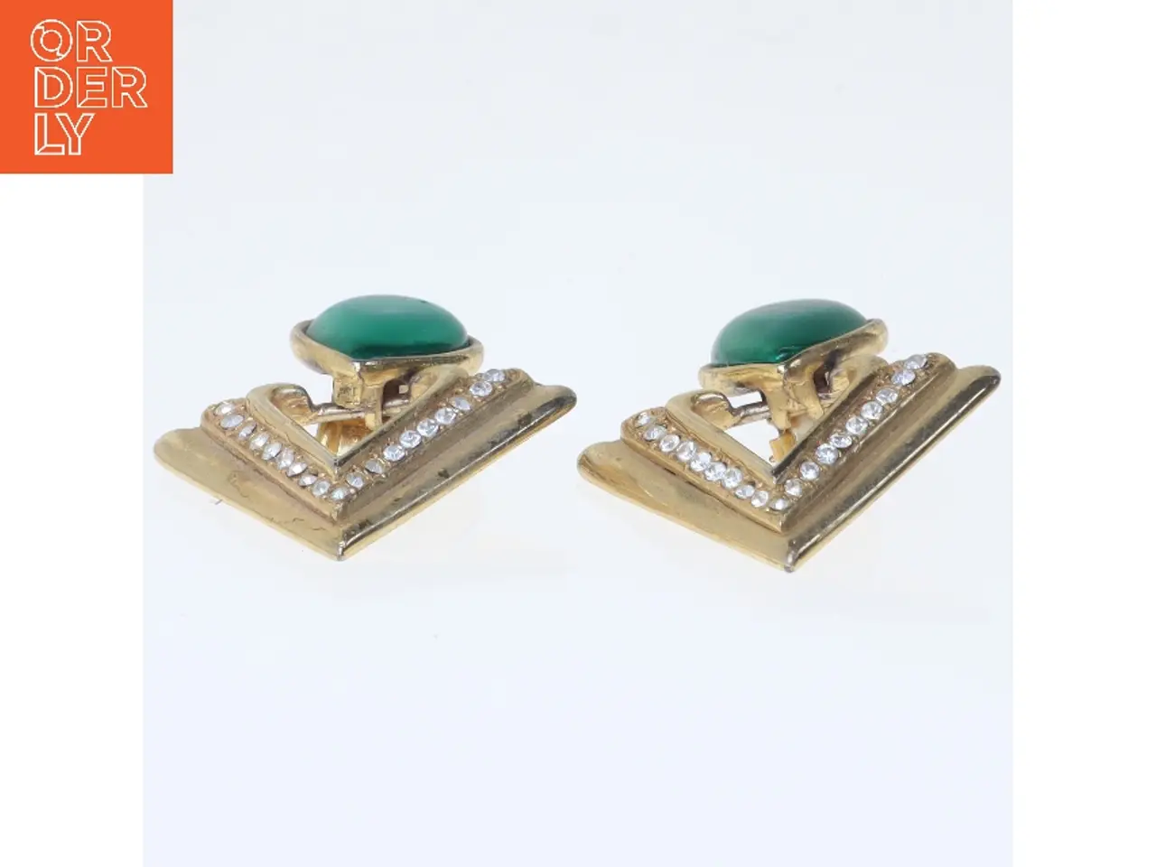 Billede 3 - Vintage clip-on øreringe med grøn sten (str. 5x4,5 cm)