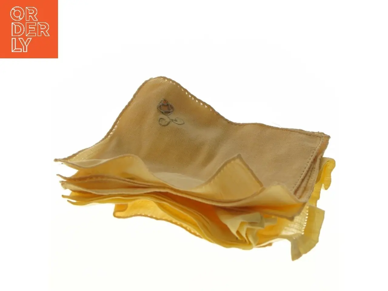 Billede 4 - Gule stofservietter med broderi (str. 6 styk, 18x18 og 40x37 cm)