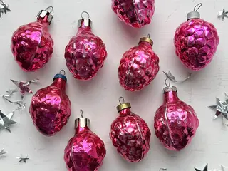 Vintage julekugler, pink hindbær, pr stk