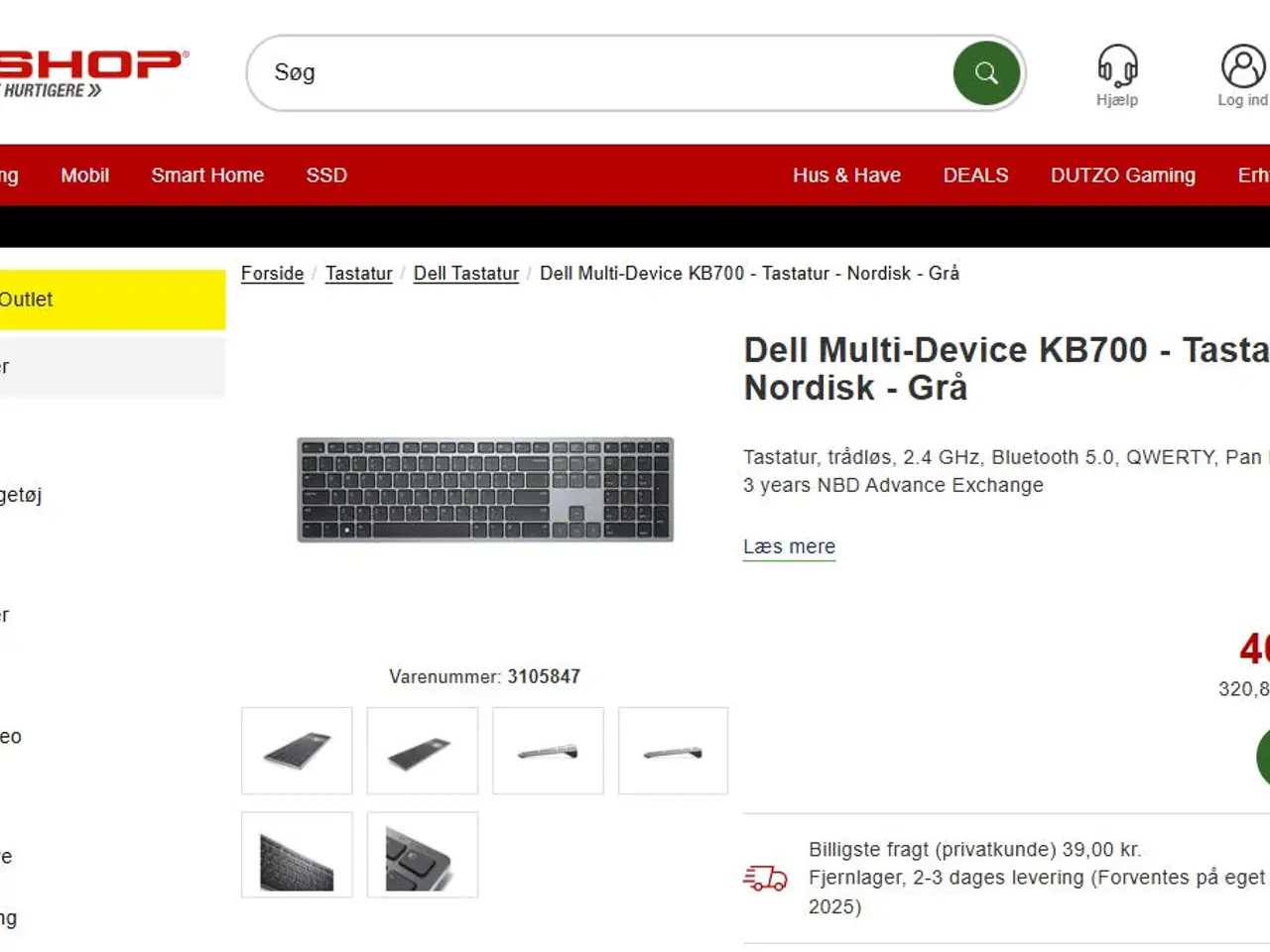 Billede 2 - Dell KB7221W Bluetooth-tastatur, nordisk, grå