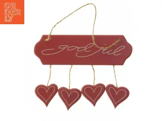 God Jul skilt med hjerter (str. 21x6 cm)