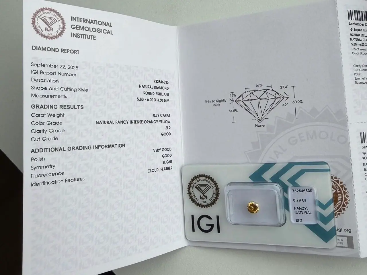 Billede 5 - Diamant 0,79ct - Fancy intense orangy yellow - SI2