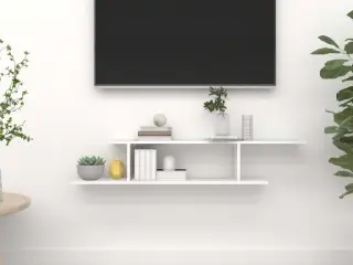Væghængt tv-hylde 125x18x23 cm konstrueret træ hvid