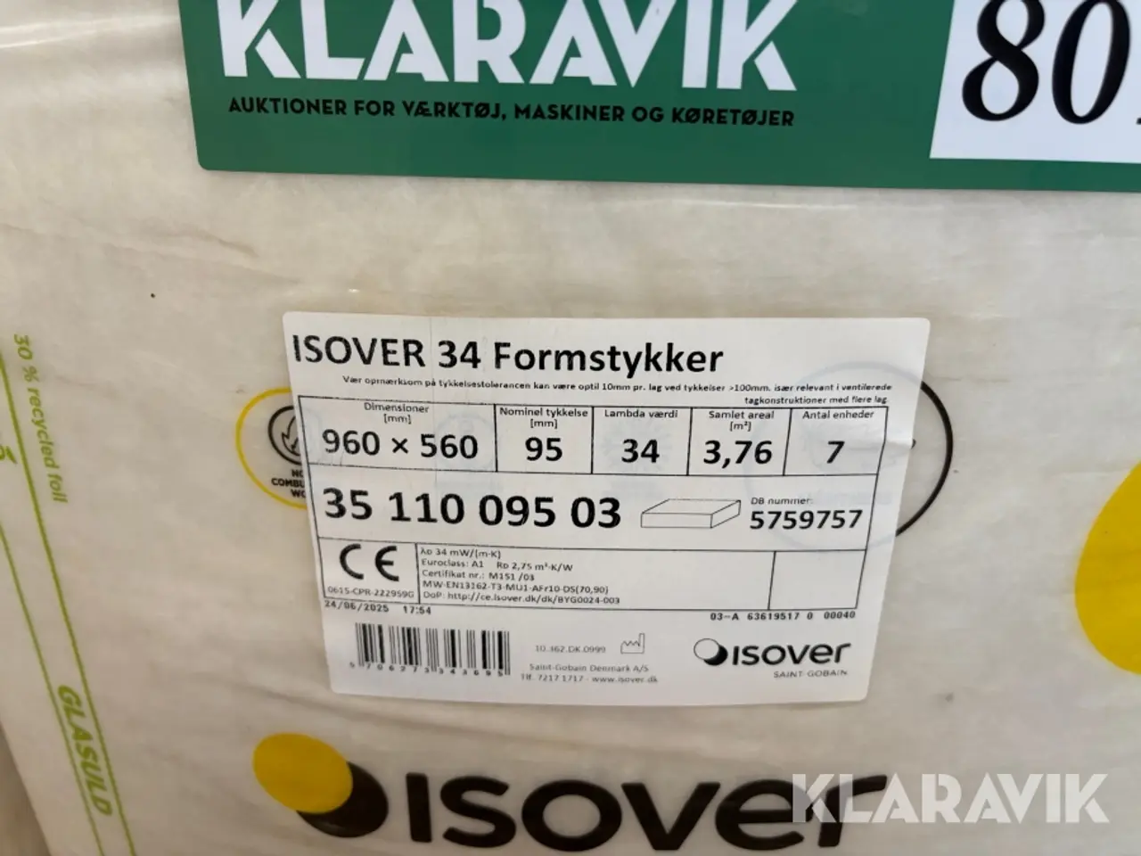 Billede 10 - Glasuldsisolering Isover Formstykke 34 og 37. 19 pakker