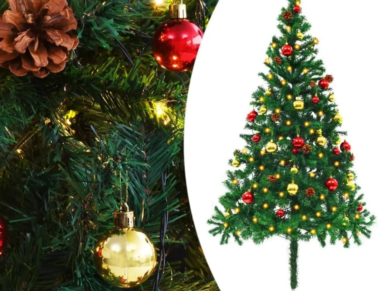 Billede 1 - Kunstigt juletræ med lys og julekugler 180 cm grøn