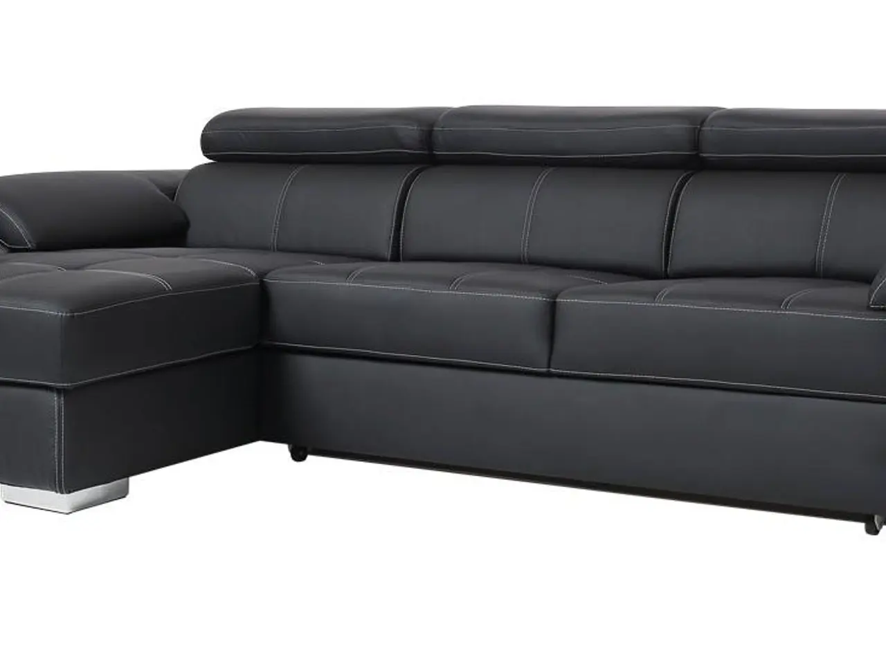 Billede 4 - Stitch sovesofa med venstrevendt chaiselong og sengeudtræk - sort PU
