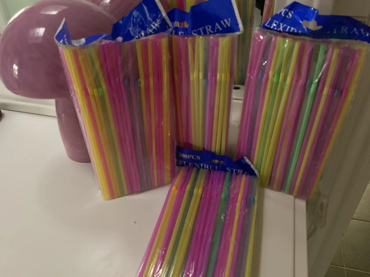 Billede 1 - 4 x 100 stk. = 400 stk. Plastik Sugerør med knæk