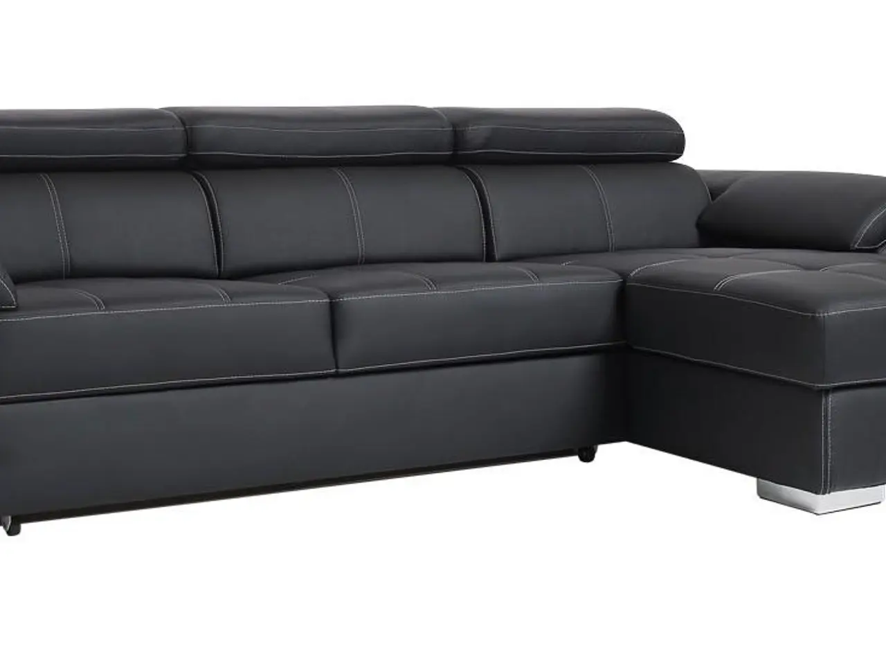 Billede 4 - Stitch sovesofa med chaiselong, højrevendt - sort PU læder og sengeudtræk