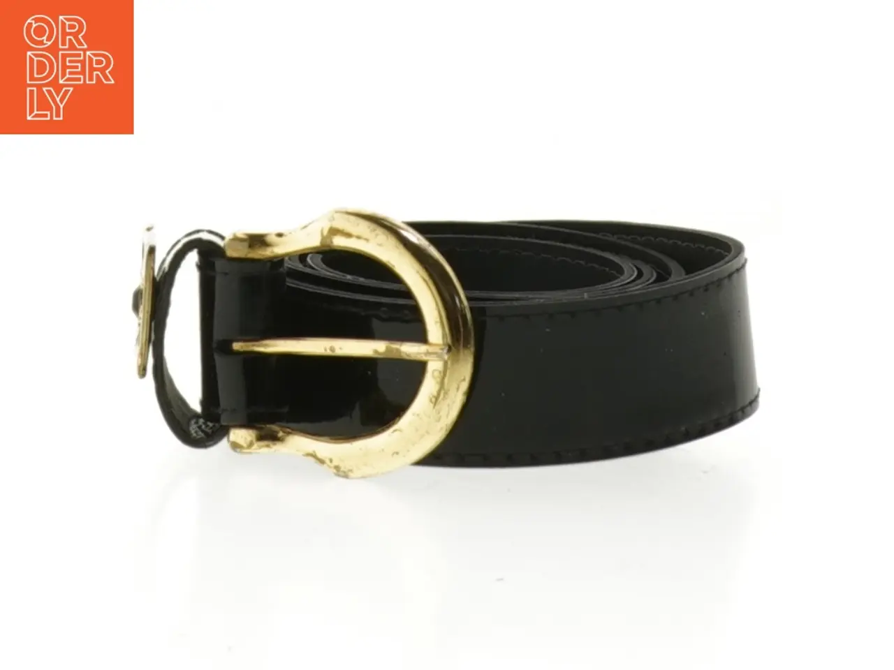 Billede 1 - Sort læderrem med gylden spænde (str. 89 cm)