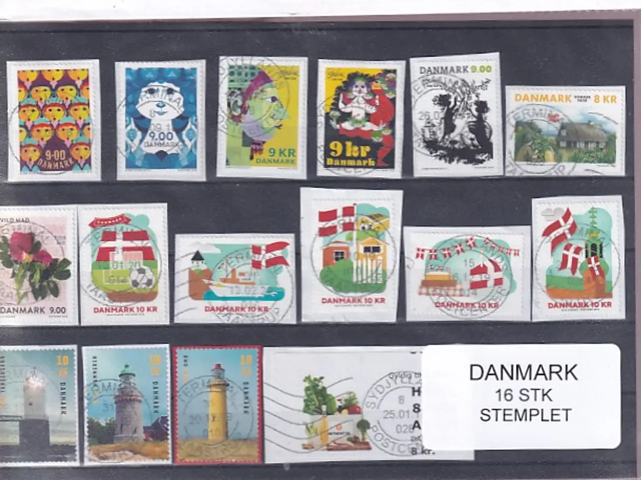 Billede 1 - Danmark - 16 Stk nye enkeltmærker - Stemplet