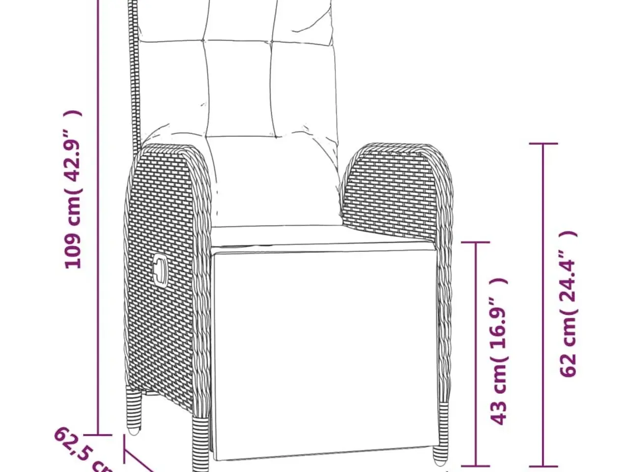 Billede 9 - Havestole med lænefunktion og hynder - 2 stk., polyrattan, sort