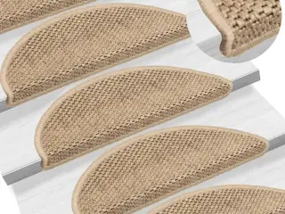 Selvklæbende trappemåtter 15stk. 56x17x3cm sisal-look sandfarve