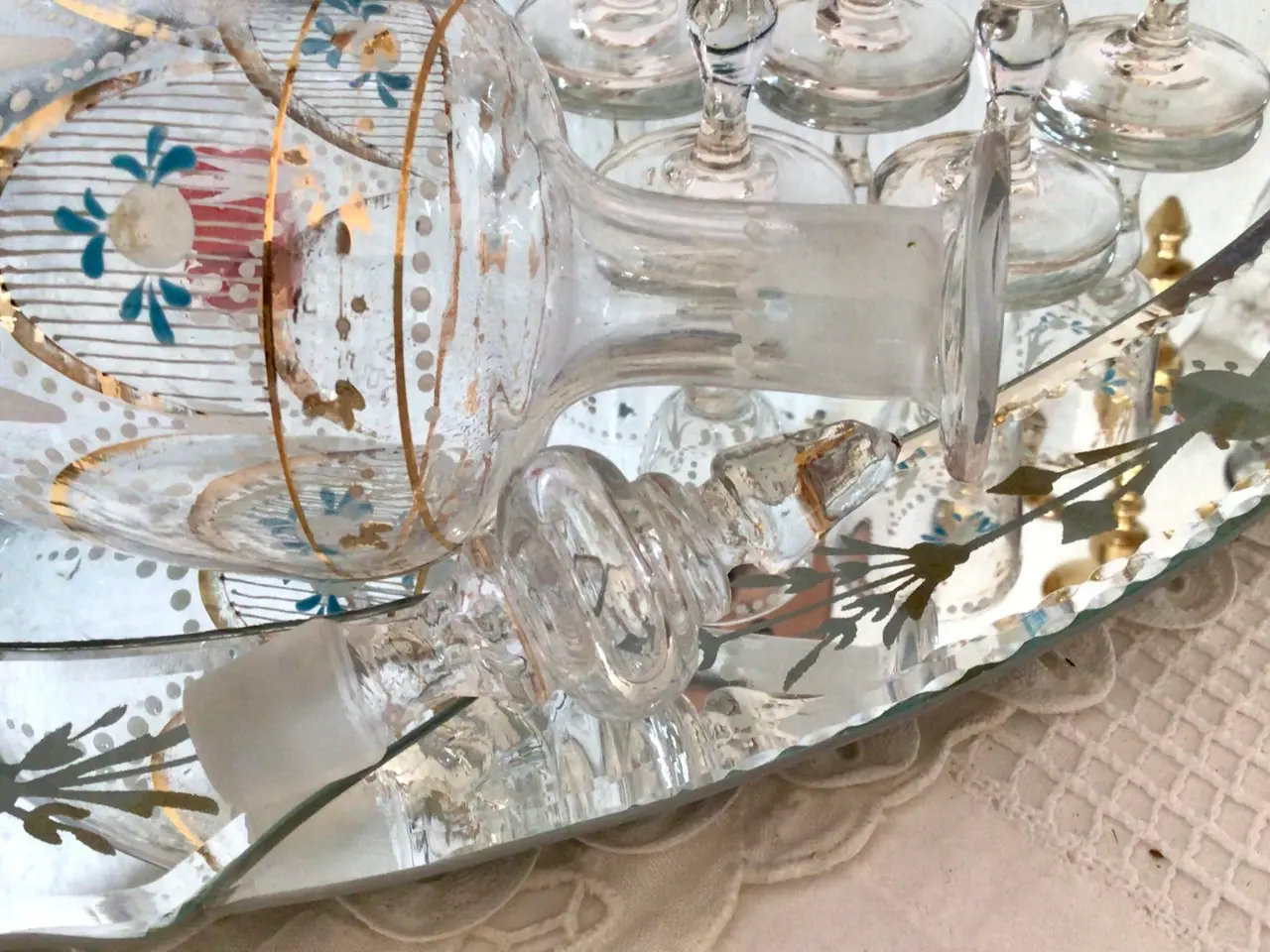 Billede 3 - Antik glas Karaffel med små glas