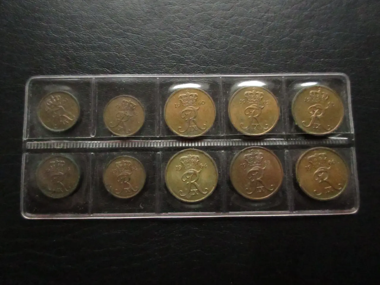 Billede 1 - Hækkerupsæt 1 og 2 øre bronze 1960-1966 Fr. IX unc
