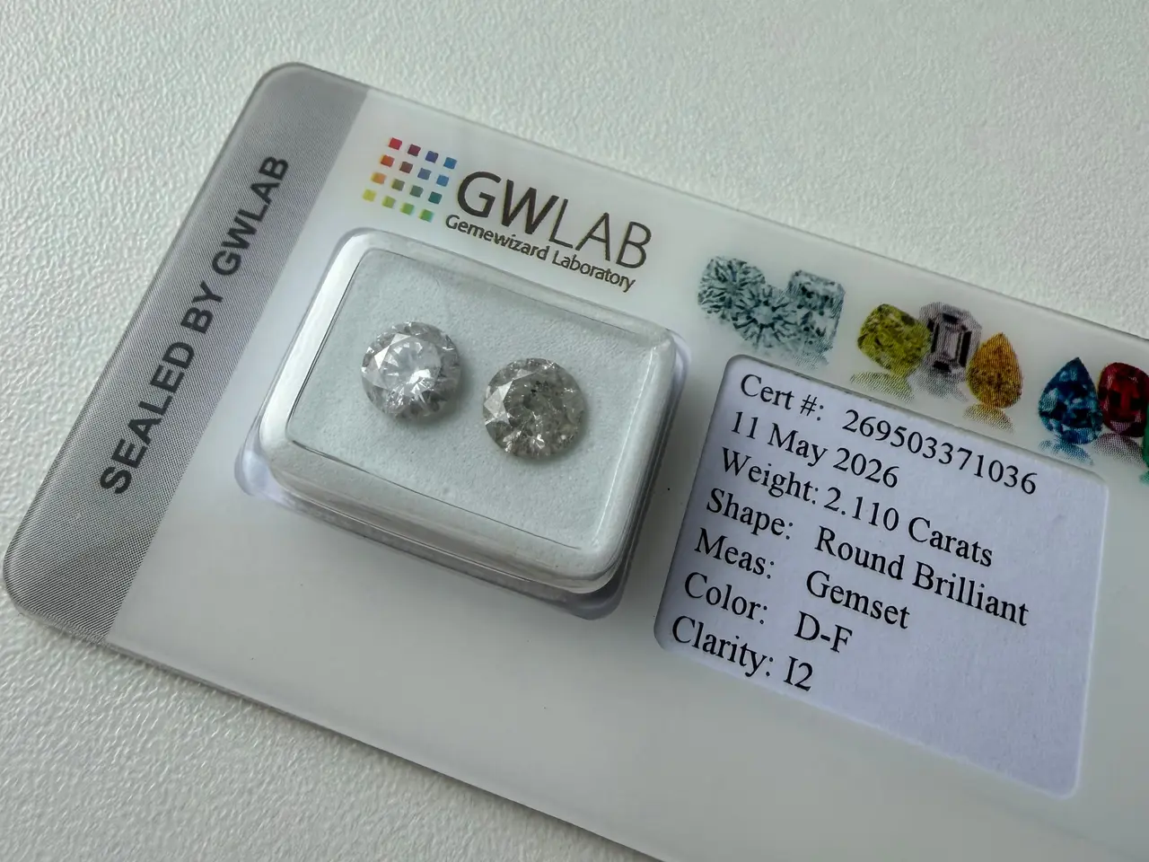 Billede 6 - 2.11 CT Diamanter m. certifikat – D-F farve