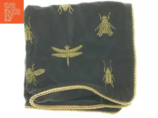 Pude med broderede insekter guldtråd og guldkant (str. 40x41,5 cm)