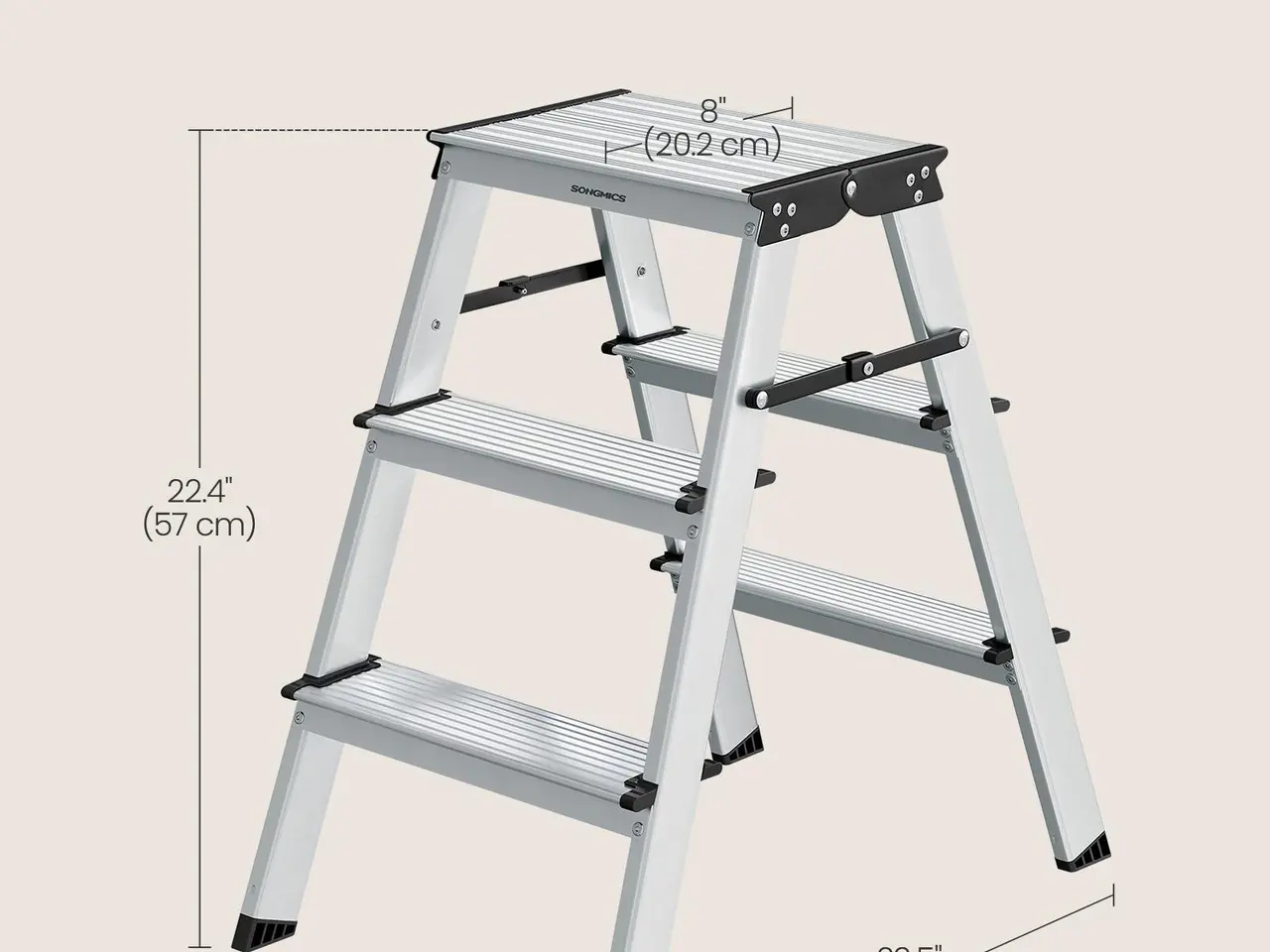 Billede 5 - Aluminium trappestige 3 trin - sammenklappelig, 150 kg, sølvgrå/sort (GLT23K)